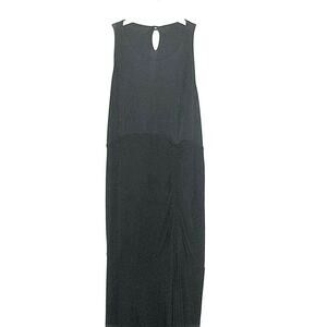 Inphorm Womens Maxi Dress Large Black Ruching Side Slit Tassels Racerback